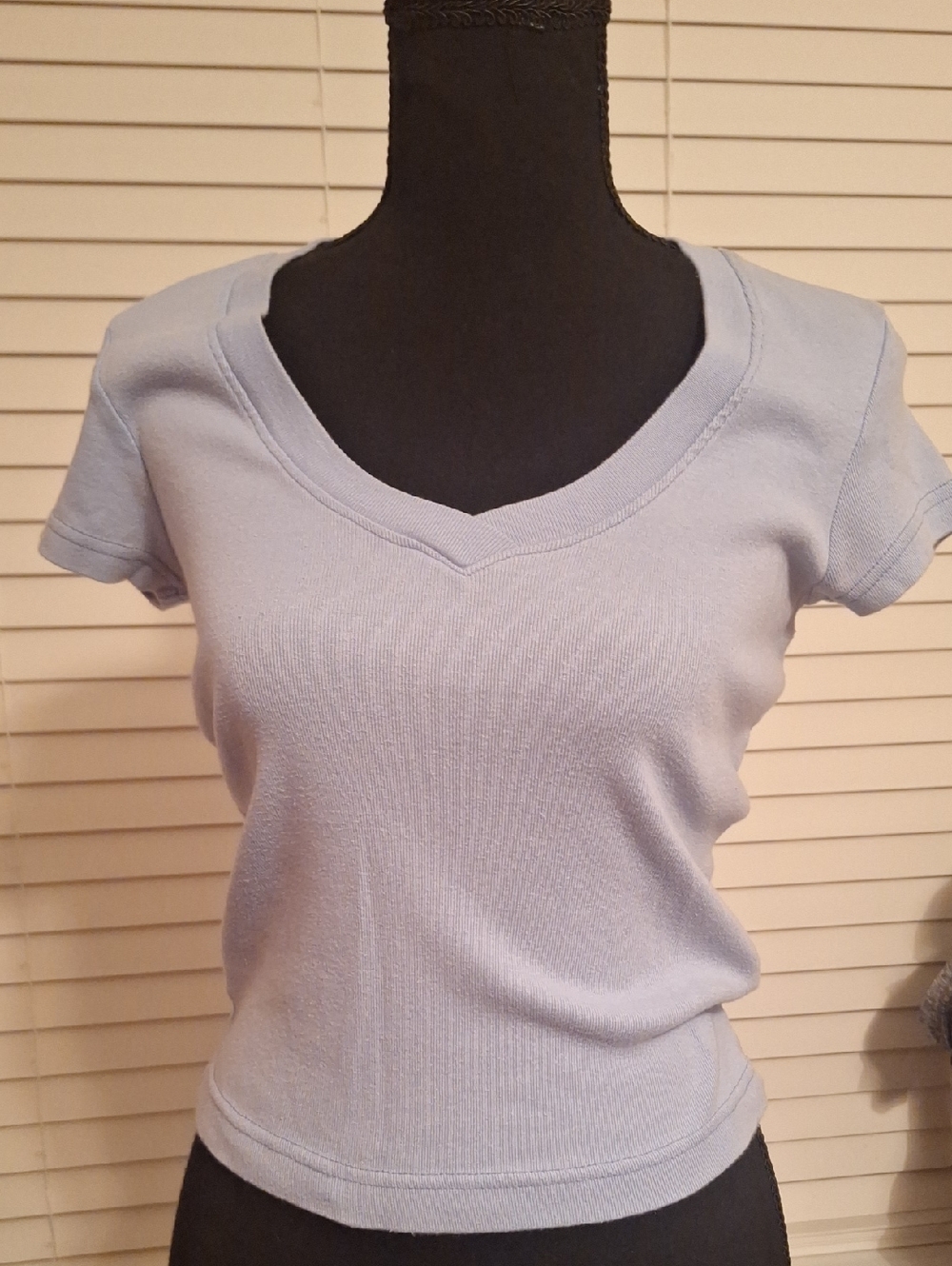 Light Blue Women's V-Neck Short Sleeve Top